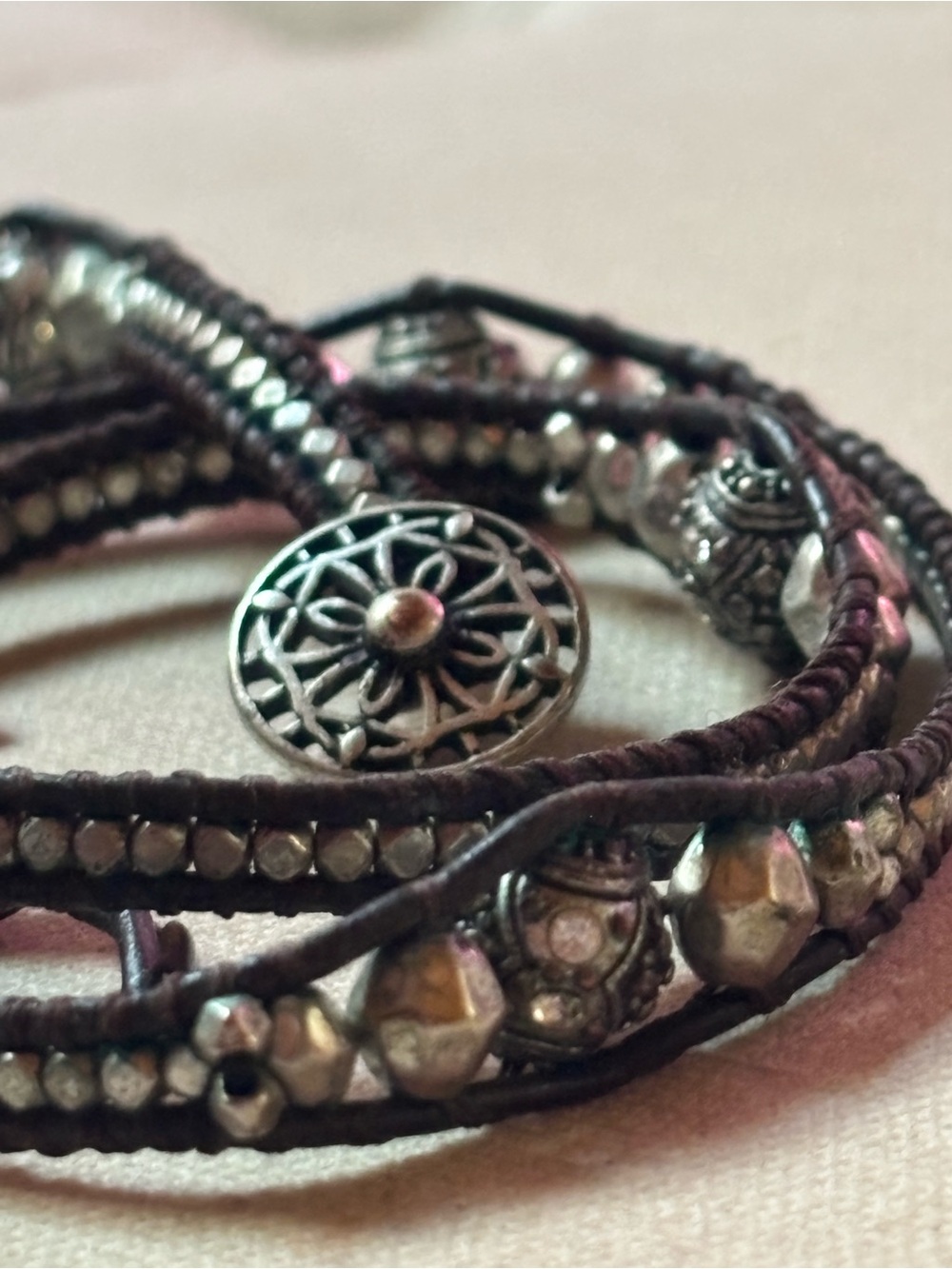 Lucky Brand 🍀Silver & Black 21” Wrap Bracelet